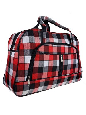 Женская дорожная сумка из текстиля в клетку, оттенки красного с чёрным и белым
