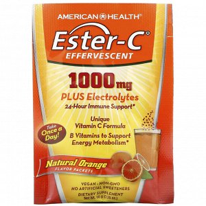 American Health, Ester-C, шипучая смесь для напитка, натуральный апельсиновый вкус, 1000 мг, 21 пакетик по 10 г (0,35 унции)