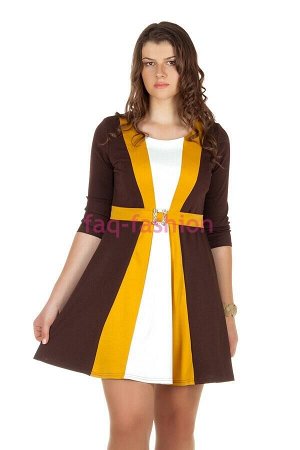 Платье БР 3х цветное Пояс с пряжкой Горчичный