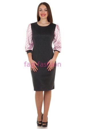 Платье БР Атласный рукав Серый+Розовый