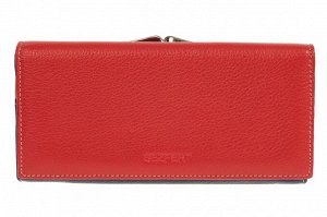 Двухцветный женский кошелёк-портмоне из натуральной кожи, красный с синим