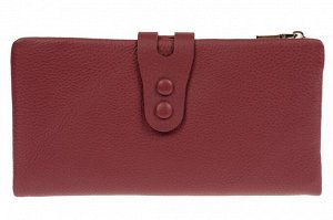Женский кошелёк-портмоне из натуральной кожи с кнопками, цвет бордовый