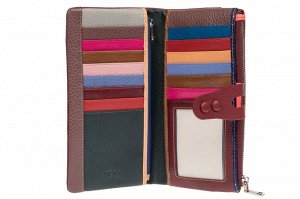 Женский кошелёк-портмоне из натуральной кожи с кнопками, цвет бордовый