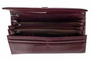 Кожаный женский кошелёк-портмоне, цвет бордовый