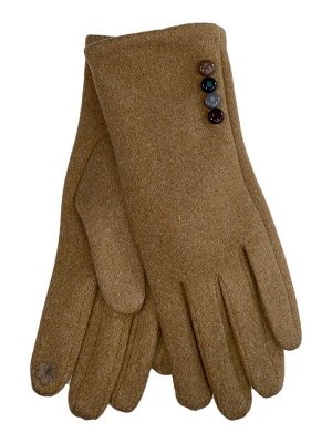 Женские утеплённые перчатки из велюра с декором, цвет песочный