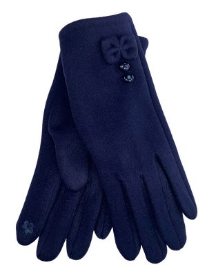 Утеплённые женские перчатки из велюра с декором, цвет тёмно-синий