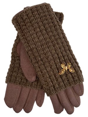 Текстильные женские перчатки с украшенными шерстяными митенками, цвет коричневый