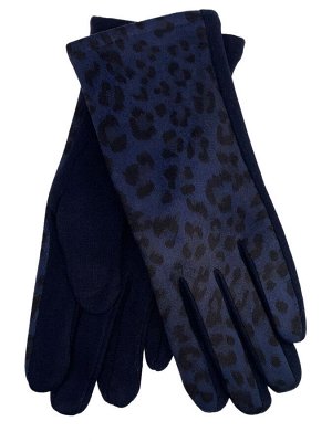 Женские перчатки из велюра и текстиля с леопардовым принтом, цвет синий