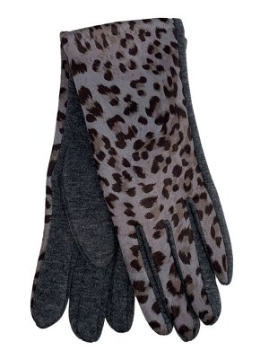 Женские перчатки из велюра и текстиля с леопардовым принтом, цвет серый