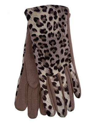 Женские перчатки из велюра и текстиля с леопардовым принтом, цвет бежевый