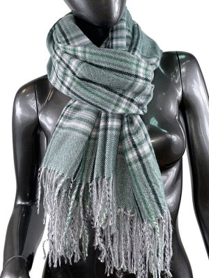 Клетчатый шарф-палантин из вискозы и шерсти в бледно-зелёных оттенках