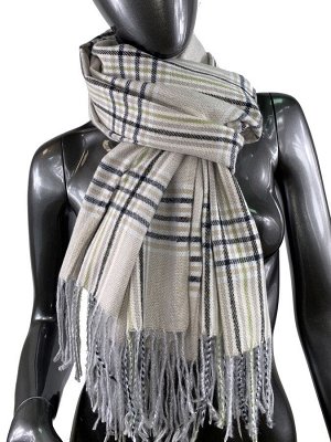 Клетчатый шарф-палантин из вискозы и шерсти в серо-бежевых оттенках