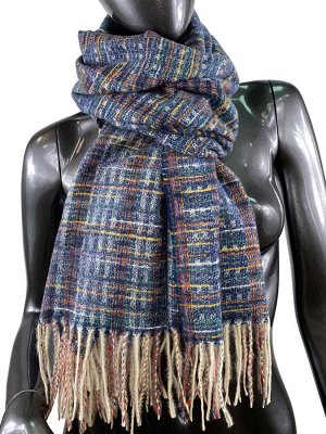 Клетчатый шарф-палантин из вискозы и шерсти, цвет тёмно-синий с разноцветными нитями
