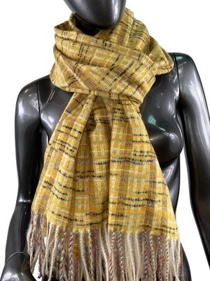 Клетчатый шарф-палантин из вискозы и шерсти, цвет жёлтый с разноцветными нитями