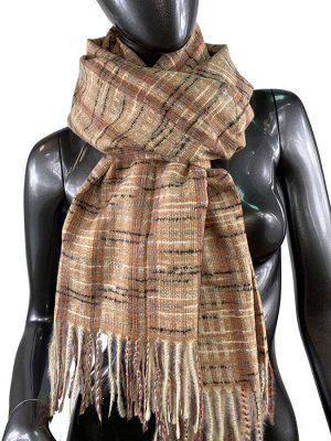 Клетчатый шарф-палантин из вискозы и шерсти, цвет охра с разноцветными нитями