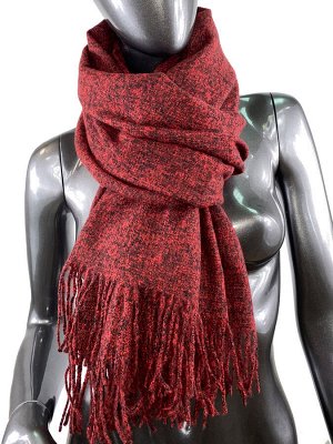 Тёплый платок-палантин из шерсти и вискозы, цвет рубиново-красный с чёрным