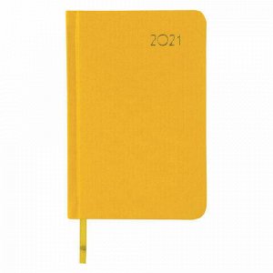 Ежедневник датированный 2021 МАЛЫЙ ФОРМАТ (100х150 мм) А6, BRAUBERG "Select", балакрон, желтый, 111436