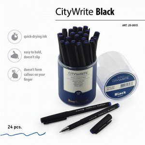 Ручка шариковая BRUNO VISCONTI "CityWrite" "Black", СИНЯЯ, корпус черный, узел 1 мм, линия письма 0,8 мм, 20-0015