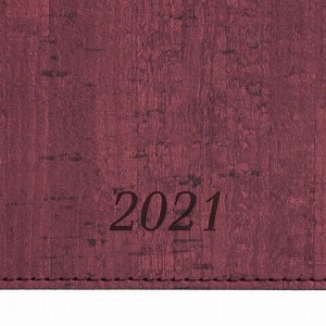 Еженедельник датированный 2021 МАЛЫЙ ФОРМАТ (95х155 мм) А6, BRAUBERG "Wood", кожзам, бордо, 111558