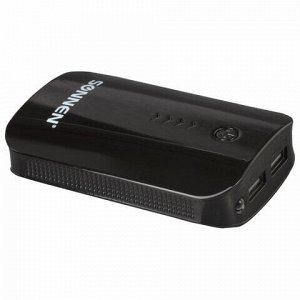 Аккумулятор внешний SONNEN POWERBANK V203, 6000 mAh, 2 USB, литий-ионный, черный, 262754