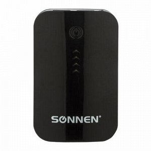 Аккумулятор внешний SONNEN POWERBANK V203, 6000 mAh, 2 USB, литий-ионный, черный, 262754