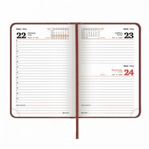 Ежедневник датированный 2021 МАЛЫЙ ФОРМАТ (100х150 мм) А6, BRAUBERG "Favorite", кожзам, коричневый, 111422