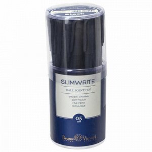 Ручка шариковая BRUNO VISCONTI &quot;SlimWrite&quot;, &quot;Black&quot;, СИНЯЯ, корпус черный, узел 0,5 мм, линия письма 0,3 мм, 20-0009
