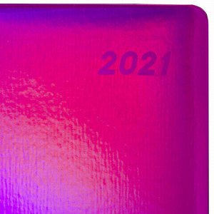 Ежедневник датированный 2021 А5 (138х213 мм) BRAUBERG "Holiday", кожзам "зеркальный", фиолетовый, 111457