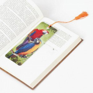 Закладка для книг 3D, BRAUBERG, объемная, "Попугаи", с декоративным шнурком-завязкой, 125772