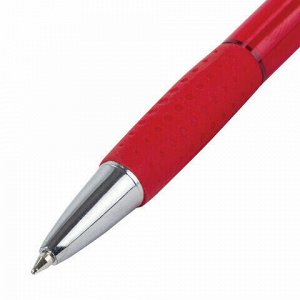 Ручка шариковая автоматическая с грипом BRAUBERG SUPER, СИНЯЯ, корпус красный, узел 0,7 мм, линия письма 0,35 мм, 143371