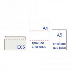 Конверты Е65 (110х220 мм), отрывная лента, 80 г/м2, КОМПЛЕКТ 1000 шт.