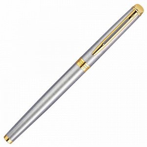 Ручка подарочная перьевая WATERMAN &quot;Hemisphere Stainless Steel GT&quot;, серебристый корпус, позолоченные детали, синяя, S0920310