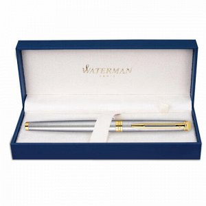 Ручка подарочная перьевая WATERMAN &quot;Hemisphere Stainless Steel GT&quot;, серебристый корпус, позолоченные детали, синяя, S0920310