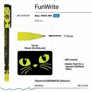 Ручка шариковая BRUNO VISCONTI FunWrite, СИНЯЯ, Черный кот, узел 0,5 мм, линия письма 0,3 мм, 20-0212/38