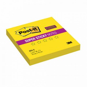 Блок самоклеящийся (стикер) POST-IT Super Sticky, 76х76 мм, 90 л., неоновый желтый, 654-S