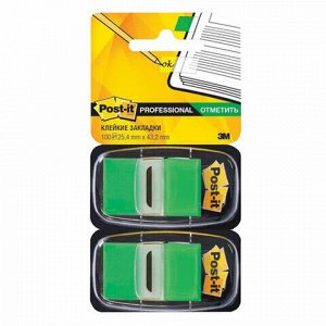 Закладки клейкие POST-IT Professional, пластиковые, 25 мм, 100 шт., зеленые, 680-GN2