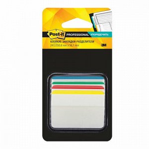 Закладки клейкие POST-IT Professional, пластиковые, 50 мм, 4 цвета х 6 шт., суперклейкие, со сгибом, 686-A1-RU