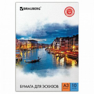 Папка для рисования БОЛЬШОГО ФОРМАТА А3, 10 л., 160 г/м2, BRAUBERG, 297х420 мм, "Ночной город", 125227