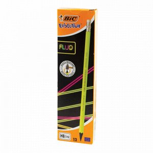 Карандаш чернографитный BIC, 1 шт., "Evolution Fluo", HB, с резинкой, пластиковый, корпус ассорти, заточенный, 942882