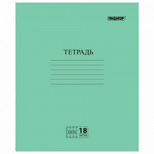 Тетрадь, ЗЕЛЁНАЯ обложка, 18 л., ПИФАГОР, офсет №2 ЭКОНОМ, клетка с полями, 104986