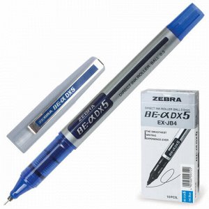 Ручка-роллер ZEBRA &quot;Zeb-Roller DX5&quot;, СИНЯЯ, корпус серебристый, узел 0,5 мм, линия письма 0,3 мм, EX-JB2-BL, EX-JB4-BL