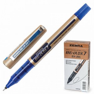 Ручка-роллер ZEBRA &quot;Zeb-Roller DX7&quot;, СИНЯЯ, корпус золотистый, узел 0,7 мм, линия письма 0,35 мм, EX-JB3-BL