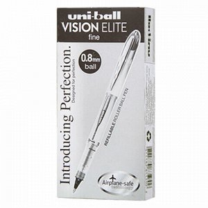 Ручка-роллер UNI-BALL (Япония) &quot;Vision Elite&quot;, ЧЕРНАЯ, корпус серый, узел 0,8 мм, линия письма 0,6 мм, UB-200(08)BLACK