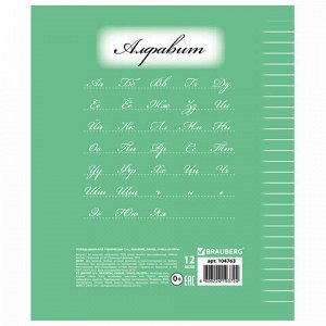 Тетрадь 12 л. BRAUBERG ЭКО "5-КА", линия, обложка плотная мелованная бумага, ЗЕЛЕНАЯ, 104763