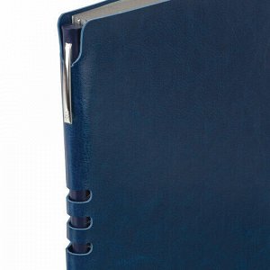 Тетрадь А5 (175x215 мм), BRAUBERG "NEBRASKA", 120 л., гибкая, под кожу, ручка, клетка, темно-синий, 110954