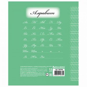 Тетрадь 12 л. BRAUBERG ЭКО "5-КА", частая косая линия, обложка плотная мелованная бумага, ЗЕЛЕНАЯ, 104766