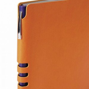 Тетрадь А5 (175x215 мм), BRAUBERG "NEBRASKA", 120 л., гибкая, под кожу, ручка, клетка, оранжевый, 110956