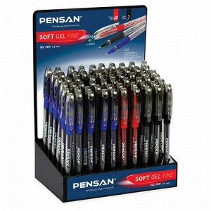 Ручка гелевая с грипом PENSAN "Soft Gel Fine", АССОРТИ, игольчатый узел 0,5 мм, линия письма 0,4 мм, дисплей, 2420/S60