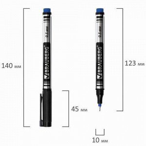 Маркер перманентный (нестираемый) BRAUBERG "Jet", СИНИЙ, супертонкий металлический наконечник, 0,5 мм, 150508