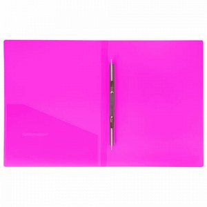 Папка с металлическим скоросшивателем и внутренним карманом BRAUBERG "Neon", 16 мм, розовая, до 100 листов, 0,7 мм, 227466